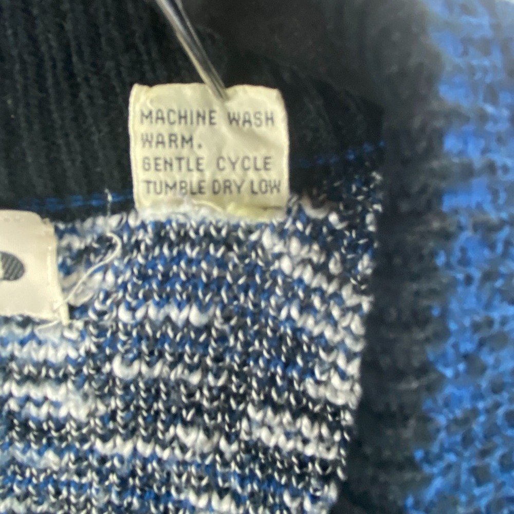 VTG AMERICAN CRUSADER Knit Cardigan Sweater Men's L Blue White Patchwork Grandpa - Picture 7 of 12